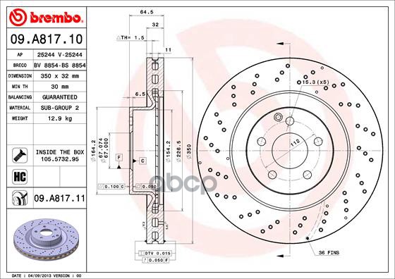 Диск тормозной перфорированный 09.A817.11 Brembo арт. 09.A817.11