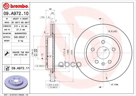 Диск Тормозной Задн. С Уф Покрытием Opel Insignia A (G09) 07/08-03/17 / Opel Insignia A Saloon (G09) Brembo арт. 09.a972.11