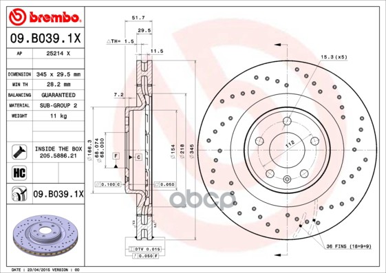 Диск Тормозной Xtra | Перед | Brembo арт. 09B0391X