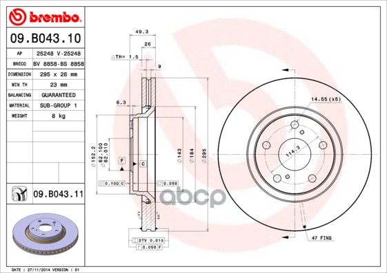 Диск Тормозной Standard | Перед | Brembo арт. 09B04310