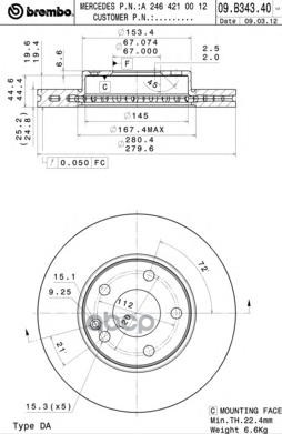 Диск Тормозной Uv Coated | Перед | Brembo арт. 09B34341