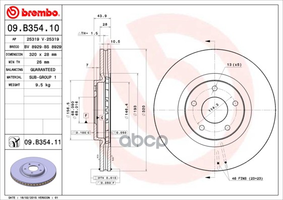 Диск тормозной передн. с УФ покрытием NISSAN QASHQAI / QASHQAI +2 I (J10  JJ10 Brembo арт. 09.b354.11