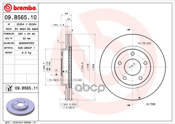 Диск тормозной Brembo Painted Disc 09.B565.11 Brembo арт. 09.B565.11