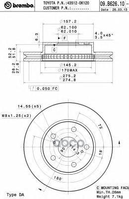 Диск Тормозной Передн, Toyota: Hilux Iii Пикап 04- Brembo арт. 09.B626.10