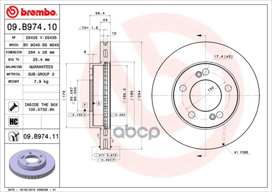 Диск Тормозной Передн, Ssangyong:actyon I 05- , Actyon Sports I 05- , Kyron 05- , Rexton 02- , Rexton W 12- Brembo арт. 09.B9...