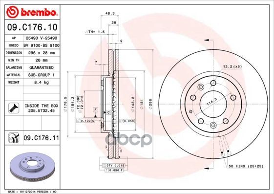 Диск Тормозной 09.C176.11 Brembo арт. 09.C176.11