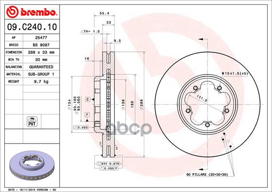 Диск тормозной передний FORD Transit (V362/V363)12-> BREMBO 09.C240.10 Brembo арт. 09.C240.10