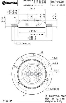 Диск тормозной (Сзади) Mercedes-Benz M-Class 05-11 / GL-Class 06-12 Brembo арт. 09.R124.21