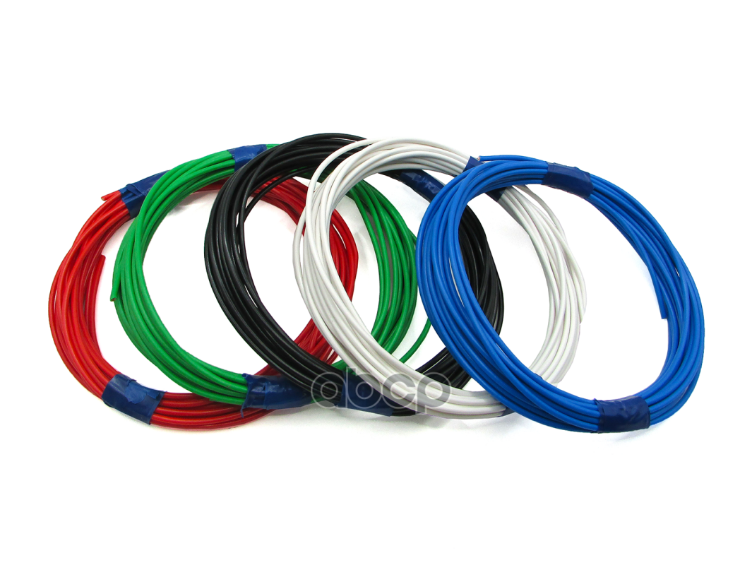 Комплект 5 проводов ПВАМ 0,75 кв.мм (цвета: черный, красный, зеленый, голубой, белый) длиной по 5м. CARGEN арт. AX35001