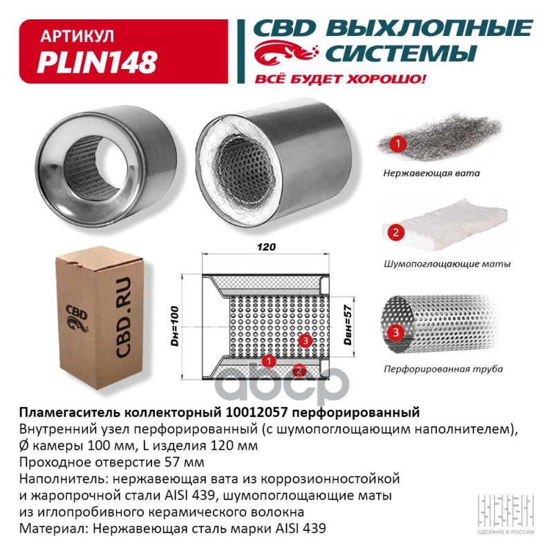 Пламегаситель коллекторный 10012057 перфорированный, из Нерж.стали. CBD. PLIN148 CBD арт. PLIN148