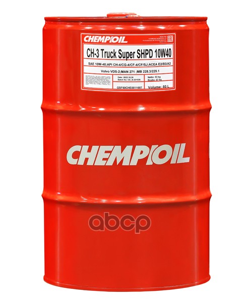 CHEMPIOIL 10W-40 Ch-3 Truck Shpd, Ch-4/Sl 60Л (Мин. Мотор. Масло) Hcv