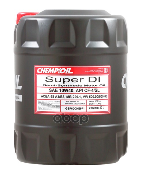 CHEMPIOIL 10W-40 Super Di, Cf-4/Sl, 20Л (Полусинт. Мотор. Масло)