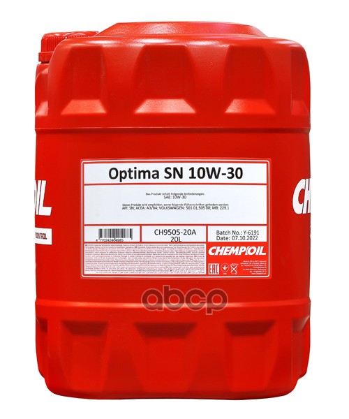 CHEMPIOIL 10W-30 Optima Sn, A3/B3 20Л (Полусинт. Мотор. Масло)