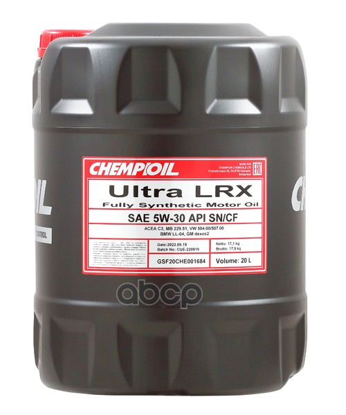 CHEMPIOIL 5W-30 Ultra Lrx Sn/Cf, C3, 20Л (Синт. Мотор. Масло)