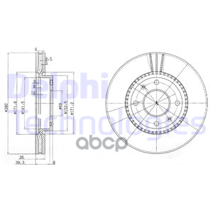 Диск Тормозной (Спереди) Hyundai Elantra 00-09 / Sonata 98-13 / Kia Optima 00-05 / Magentis 00-06 Delphi арт. BG4013