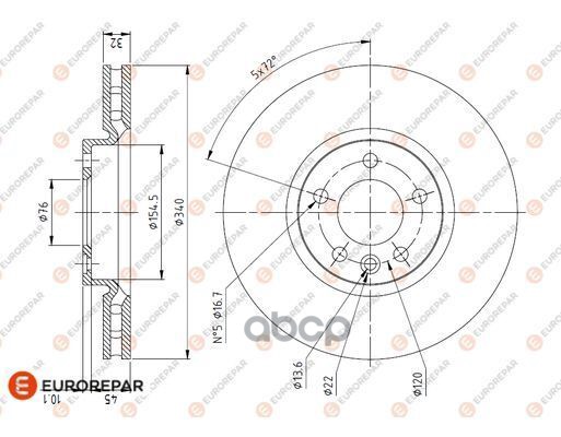 Диск Тормозной Vw Passat, Passat Variant 10>, Front, D=340 X 33 EUROREPAR арт. 1618886680
