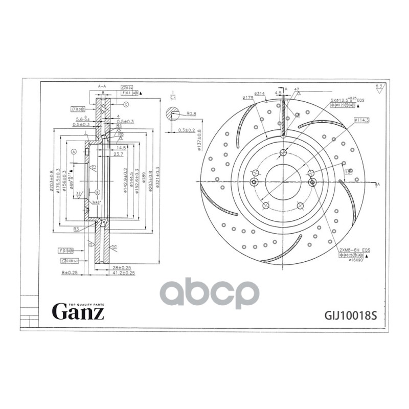 Диск Тормозной Передний Перфорированный Pro-Line С Покрытием (Компл.2 Шт) Hyundai Santa Fe 2006-> Ganz Gij10018s GANZ арт. GI...