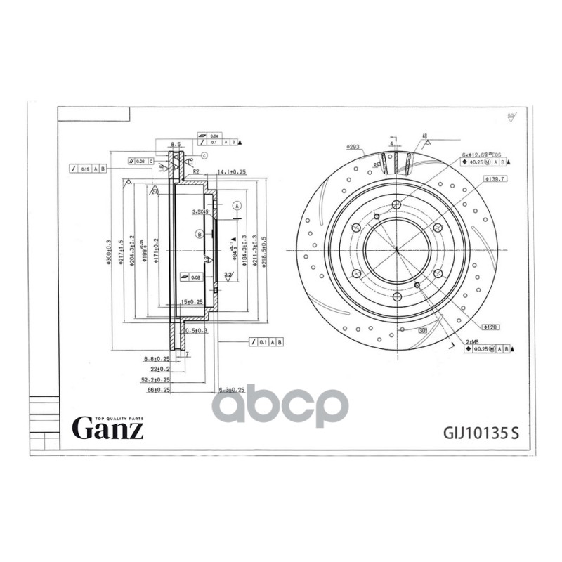 Диск тормозной задний перфорированный PRO-Line с покрытием (компл.2 шт) MITSUBISHI Pajero /Vent D=300mm GANZ GIJ10135S GANZ а...