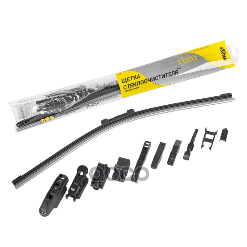 Щетка стеклоочистителя 480 мм бескаркасная 1 шт GANZ NEW GIS01032 (10 адаптеров) GANZ арт. GIS01032