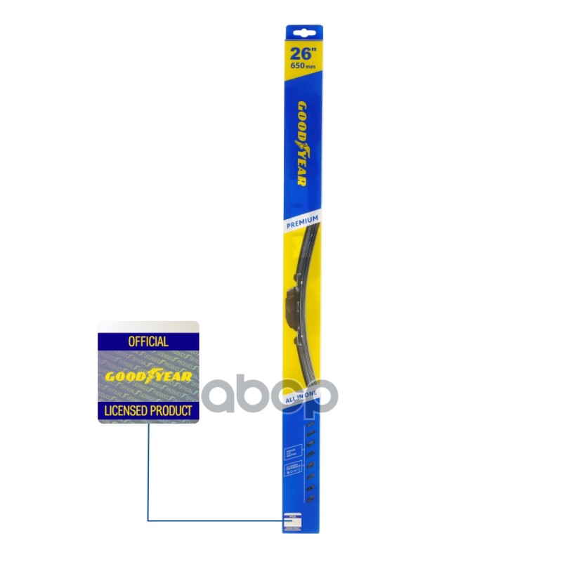Щетка стеклоочистителя бескаркасная Premium 650мм 9 адаптеров GOODYEAR арт. GY000446