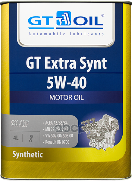 GT OIL Масло моторное синтетическое GT Extra Synt 5W40 SN/CF, A3/B4 4л