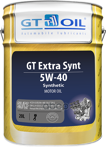 GT OIL Масло моторное синтетическое GT Extra Synt 5W40 SN/CF, A3/B4 20л