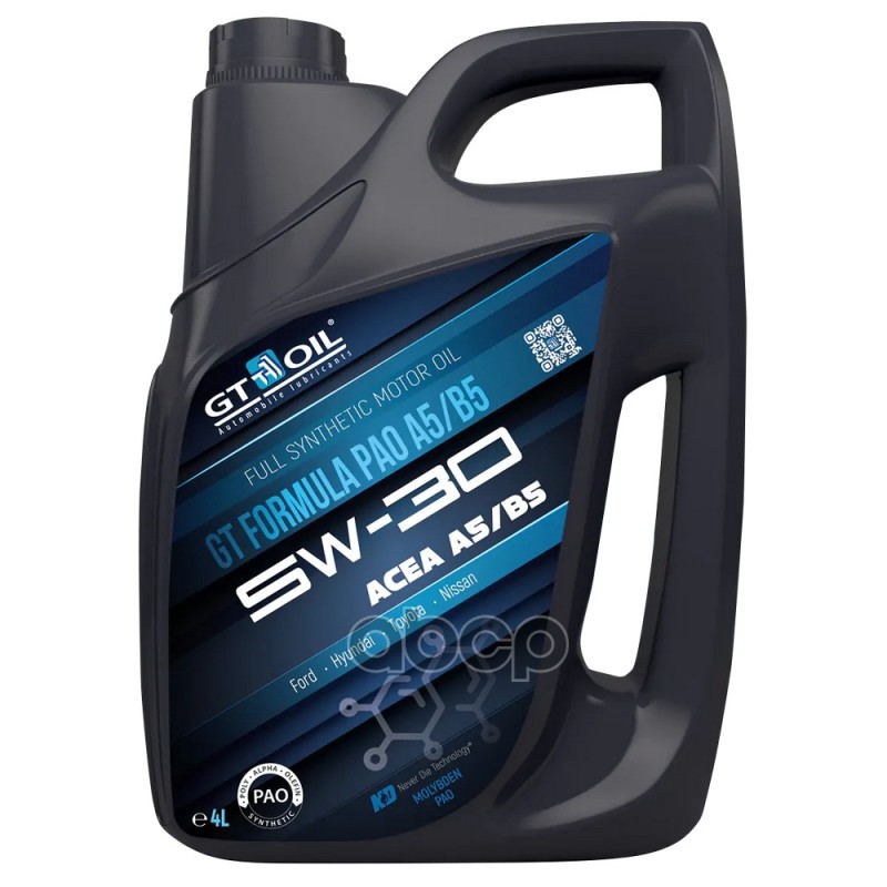 GT OIL Масло моторное синтетическое GT Formula PAO 5W30 SL/CF, A5/B5 4л