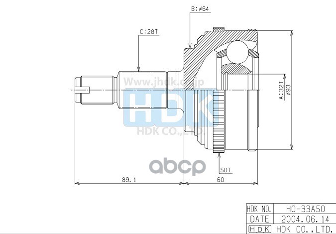 ШРУС наружный к-т (32x64x28) Honda Accord 1998-2002 HDK арт. ho-033a50
