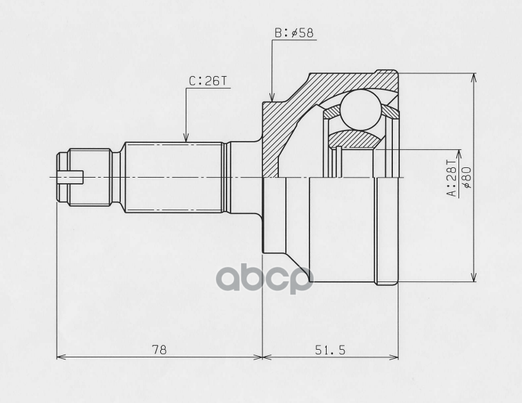 ШРУС наружный к-т (28x58x26) Honda Civic FD 2006-2012 HDK арт. ho-065