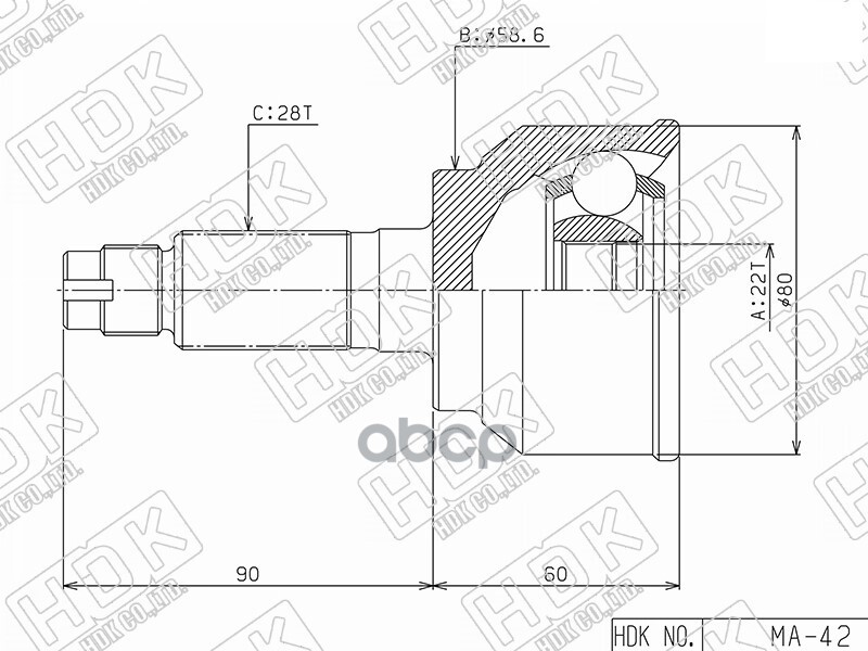 Шрус (Спереди/ Наруж) Mazda 3 03-13 / Axela 03-09 HDK арт. MA-042