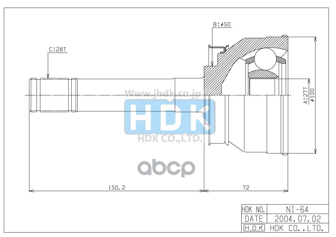 Шрус (Спереди/ Наруж) Nissan Pathfinder 85-04 / Terrano 86-22 / Infiniti Qx4 96-03 / Nissan Datsun 8 HDK арт. NI-064