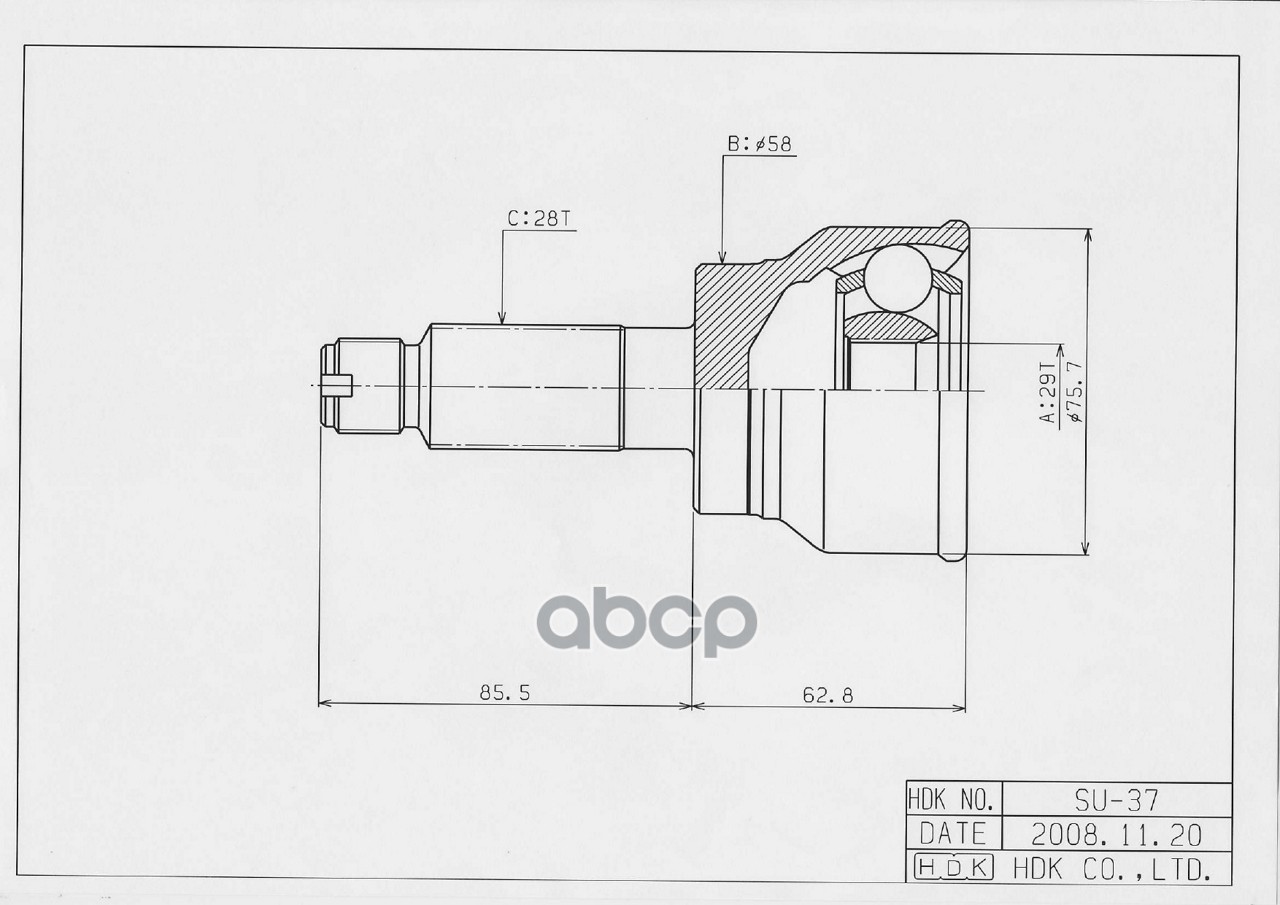 Шрус (Спереди/ Наруж) Suzuki SX4 06-16 / Fiat Sedici 06-11 / Suzuki Swift 07-16 HDK арт. SU-037