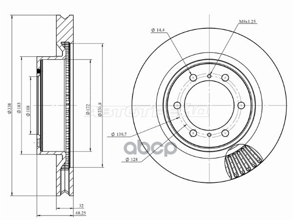Диск тормозной (Спереди) Toyota Land Cruiser Prado (J150) 09-24 / Lexus GX 09-23 HOSU арт. HSDB0168