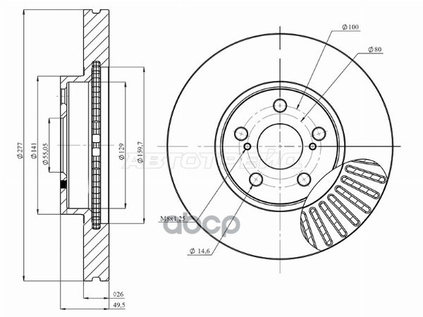 Диск тормозной (Спереди) Toyota Avensis (T250) 03-08 HOSU арт. HSDB0189