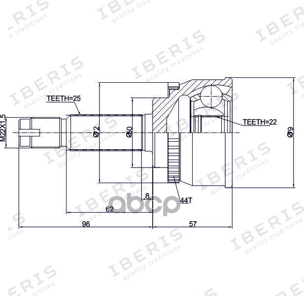 Шрус Наружный (Размер 22Х50х25, С Абс 44 Зуб.) Hyundai Accent, Kia Rio Ii (Jb) IBERIS арт. IB6078