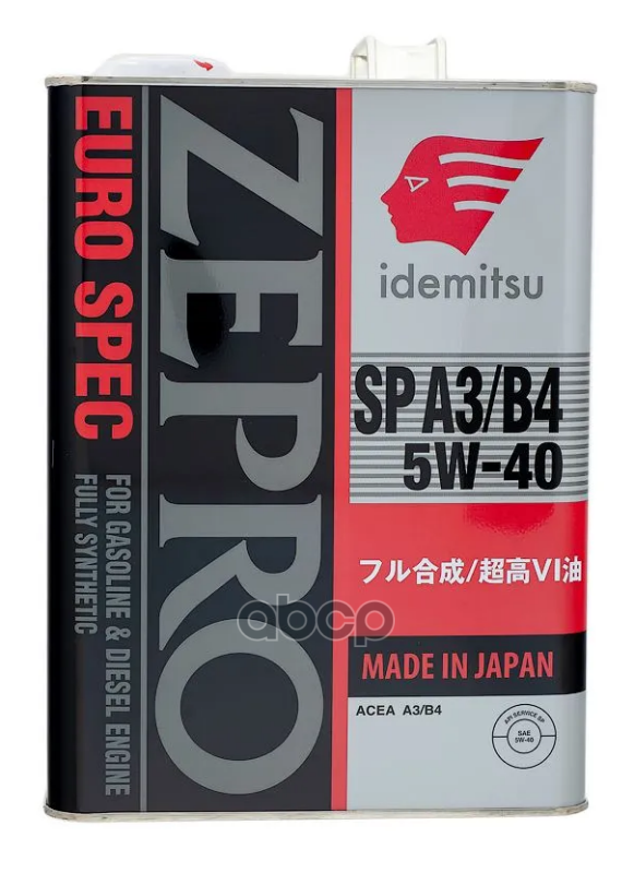 IDEMITSU Масло моторное IDEMITSU ZEPRO EURO SPEC 5W-40 SP A3/B4 4л (1849-004) 30006041-004