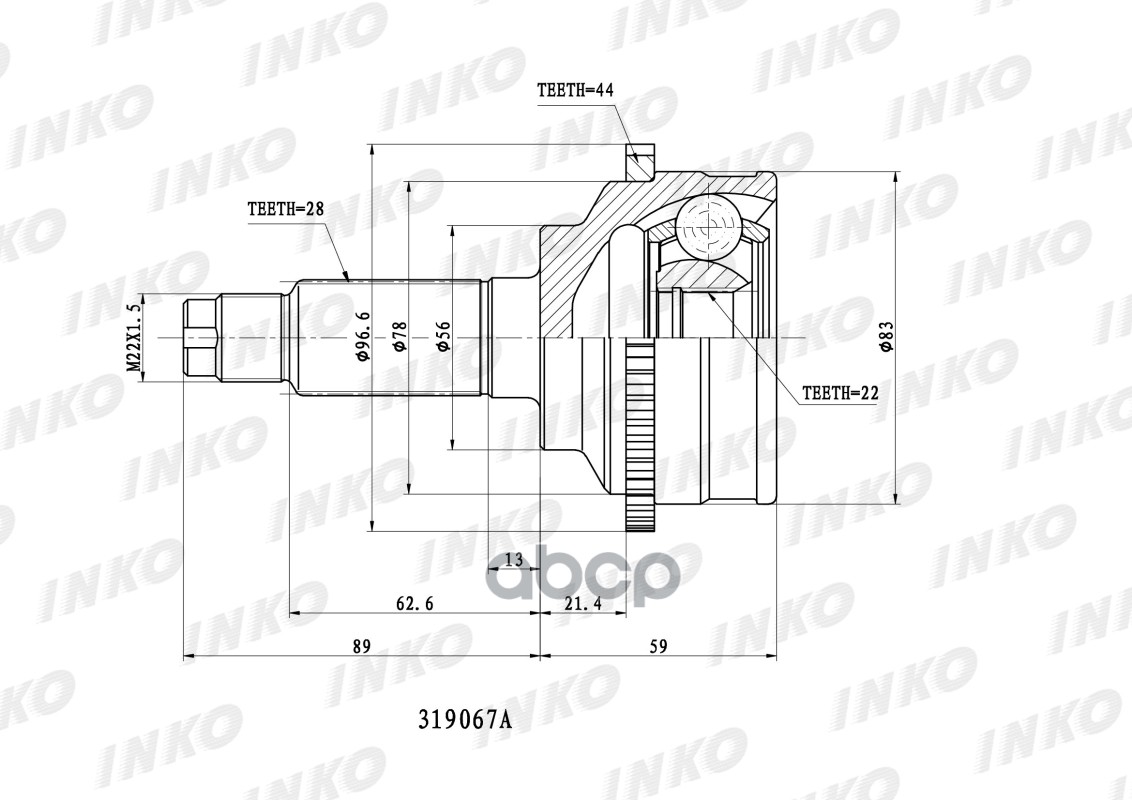Шрус Внешний 28/22 Abs 44 | Перед Прав/Лев | INKO арт. 319067A
