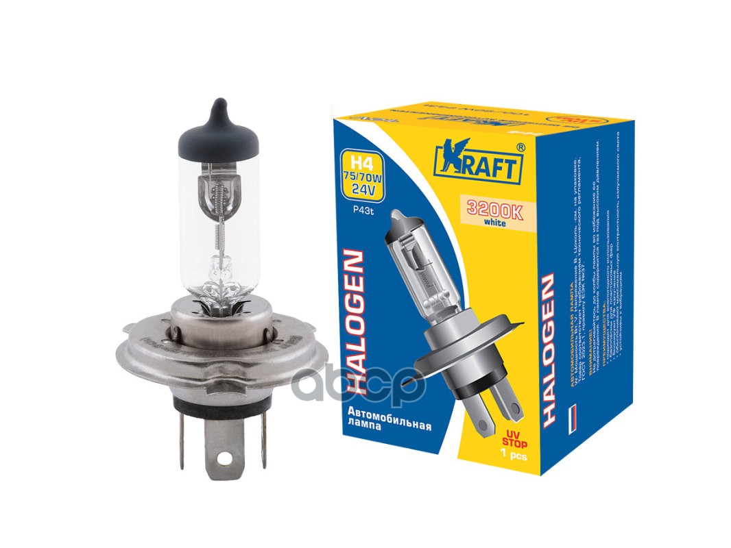 Лампа 24V H4 75/70W P43t Kraft 1 Шт. Картон Kt700012 Kraft арт. KT700012