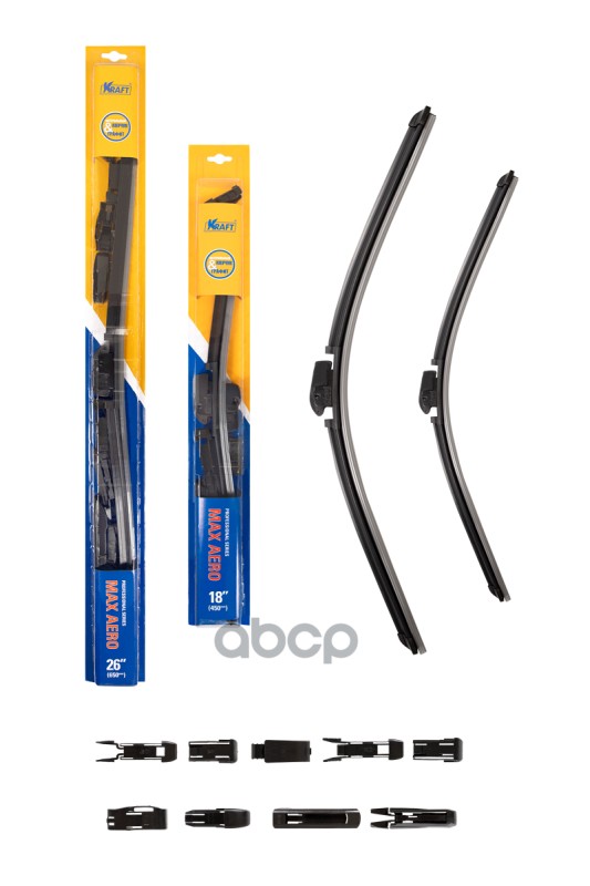 К-Т Бескаркасных Щеток Стеклоочистителя 650/450 Мм, 10 Адаптеров Kraft Kt830857 Kraft арт. KT830857