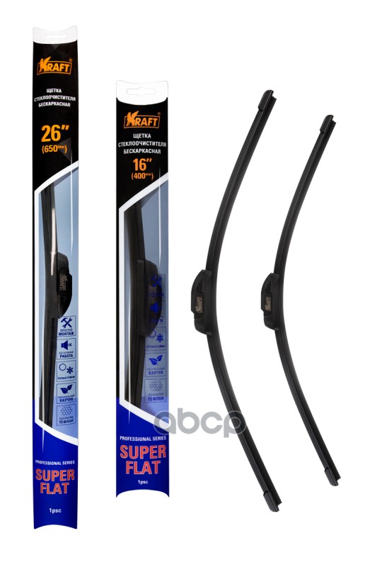К-Т Бeскаркасных Щеток Стеклоочистителя Teflon 650/400 Мм, 1 Адаптер Kraft арт. KT830873