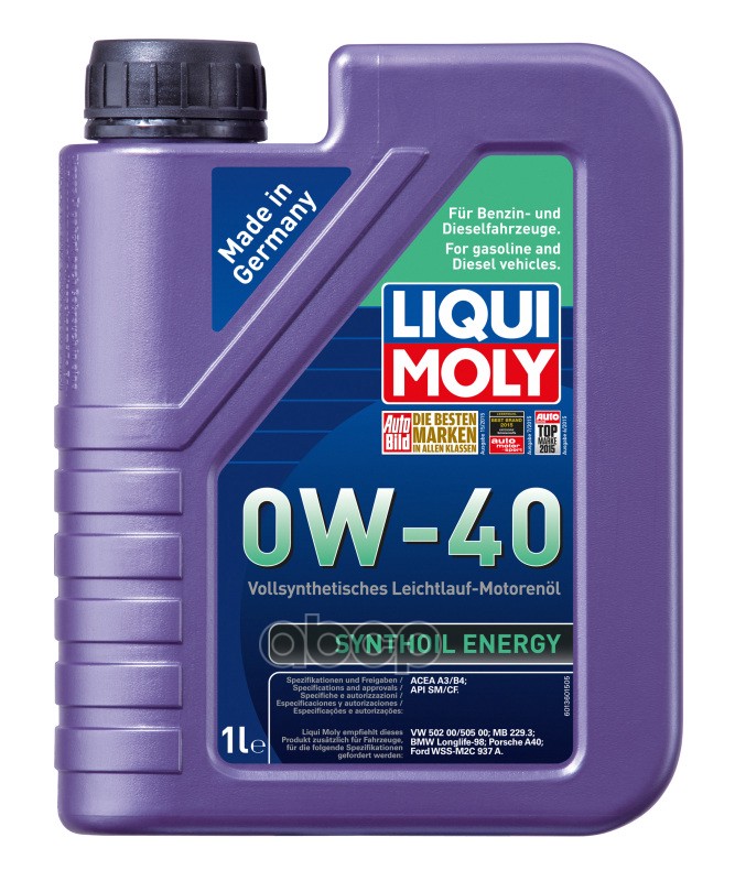 LIQUI MOLY Масло моторное LIQUI MOLY Synthoil Energy A3 / B4 0W-40 синтетическое 1 л  1922 / 9514