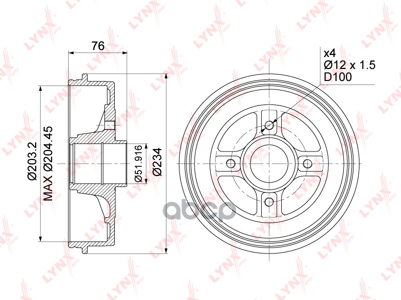 Барабан тормозной (203x50 5) RENAULT Logan I 1.4-1.6 04> / Sandero 1.6 07> / Clio II 1.2-1.9D 98> / LYNXauto арт. bm-1003