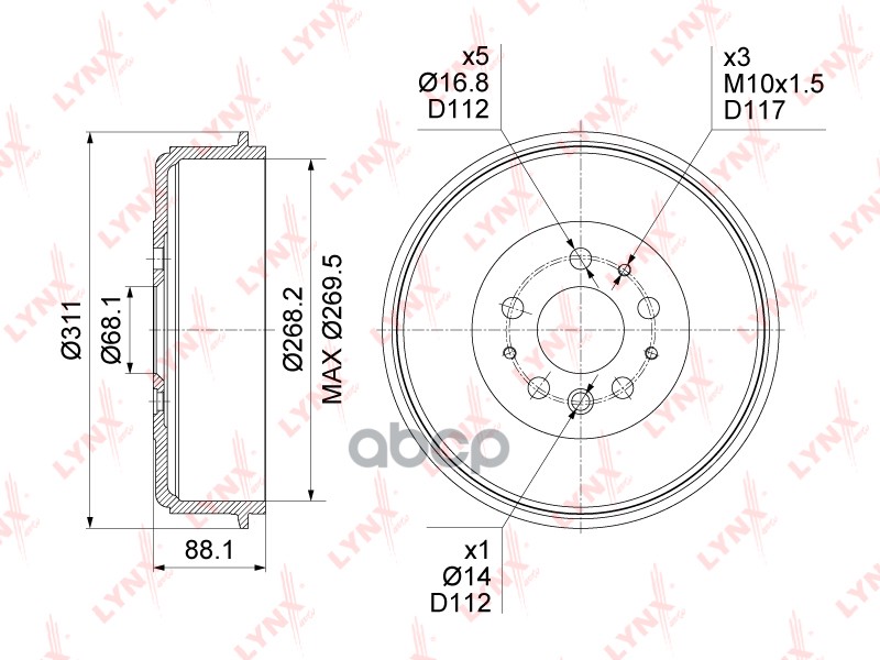 Барабан Тормозной | Зад Прав/Лев | LYNXauto арт. BM1097