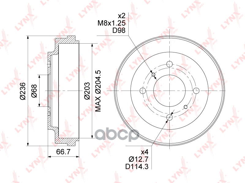 Барабан тормозной (203x43 5) NISSAN Almera(N16) 00> / Primera(P11) 99-02 LYNXauto арт. bm-1115