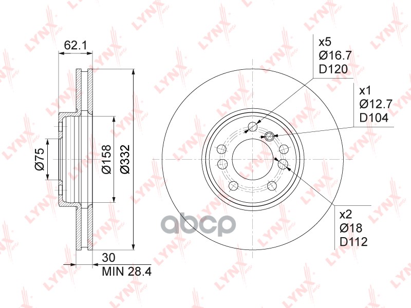 Диск Тормозной Передний (332X30) Bmw X5(E53) 3.0-4.4 00-06 / X3(E83) 3.0D 06-10 LYNXauto арт. bn-1009