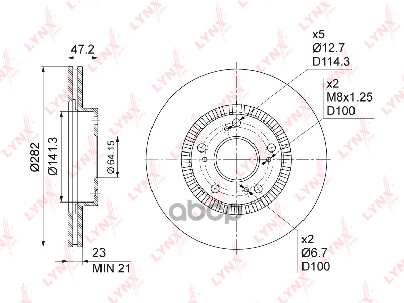 Диск тормозной передний (282x23) HONDA Civic VII-IX 1.4-2.2D 01> / CR-V II 2.0-2.4 01-06 / FR-V 1.7- LYNXauto арт. bn-1033