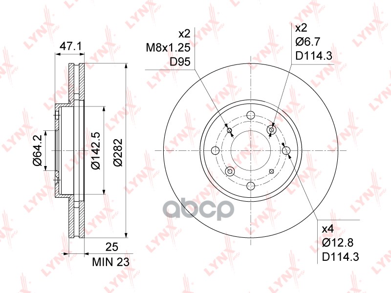 Диск тормозной передний (282x25) HONDA Accord VI 1.8-2.3 98-02 LYNXauto BN-1043 LYNXauto арт. BN-1043
