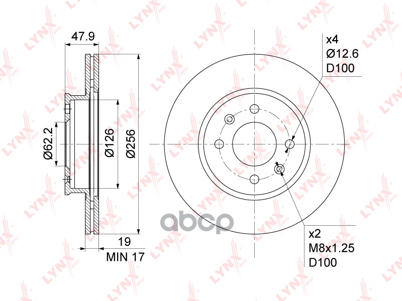 Диск тормозной передний HUYNDAI Getz 1.1-1.6 02-10 LYNXauto BN-1054 LYNXauto арт. BN-1054