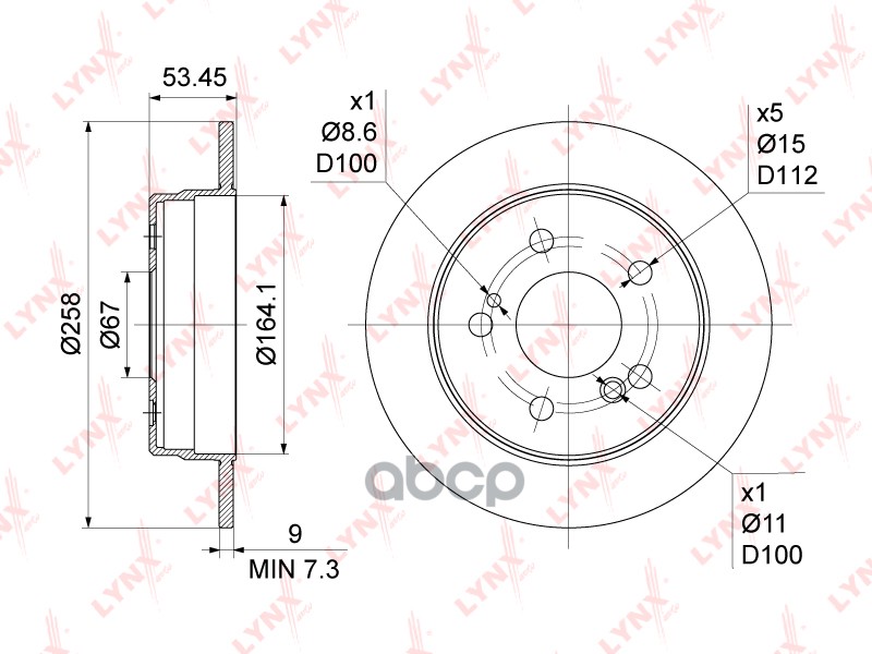 Диск тормозной задний (258x9) MERCEDES-BENZ 190(W201) 1.8-2.6 >93 / C180-280(W202) 93-00 / E200-300D LYNXauto арт. bn-1075