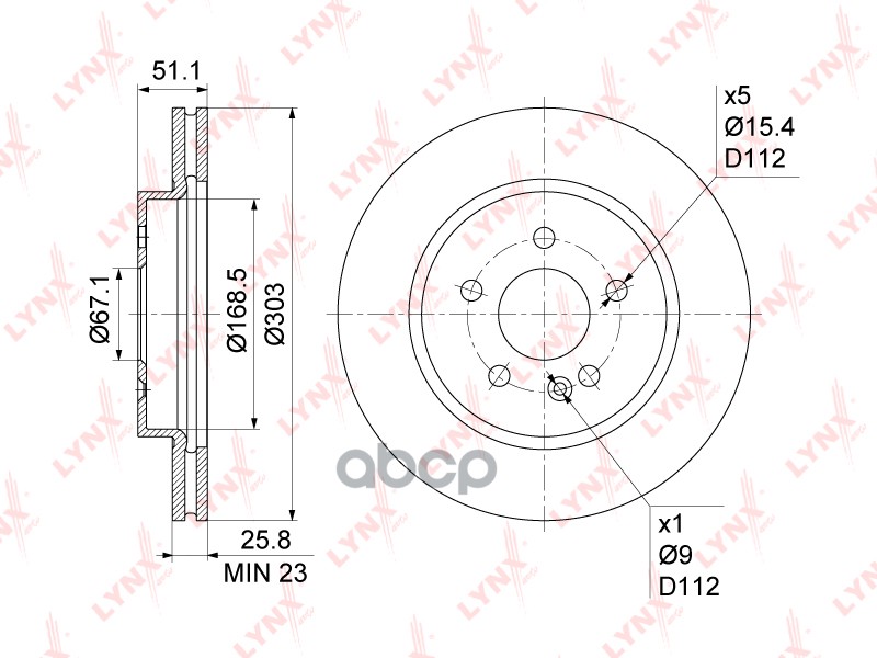 Диск тормозной передний (303x26) MERCEDES-BENZ ML230-430(W163) 99-05 LYNXauto арт. bn-1083